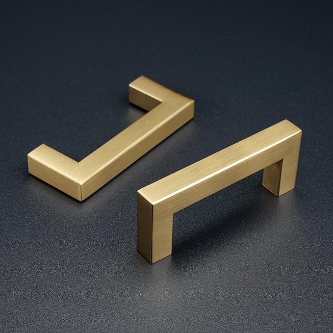 10 Pack Champagne Cabinet Handles 3 Inch Hole to Hole Square Drawer Pulls Cupboard Handles Champagne Bronze Handled for Cabinets Modern Stainless Steel Kitchen Hardware
