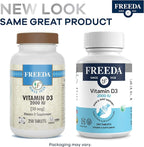 FREEDA Vitamin D3-3000 IU - Pure High Potency Kosher Supplement Tablets - Bone and Muscle Health, Calcium Absorption, Immune Support for Men and Women* - 100 Tiny Tablets