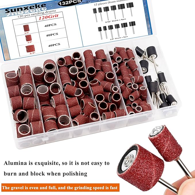 Sanding Drum Set for Dremel Rotary Tools-Includes 120 Aluminum Oxide Sanding Sleeves for Drum Sanders(120Grit) and 12 Drum Mandrels-Sanding Bits Tool Accessories with Box