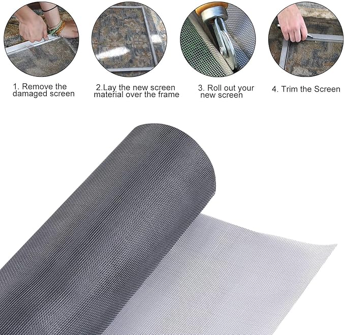 Fiberglass Window Screen Roll 72" x 100' Continuous Roll UV Protection Install and Repair Door and Window Screen(72" x 100', Black)