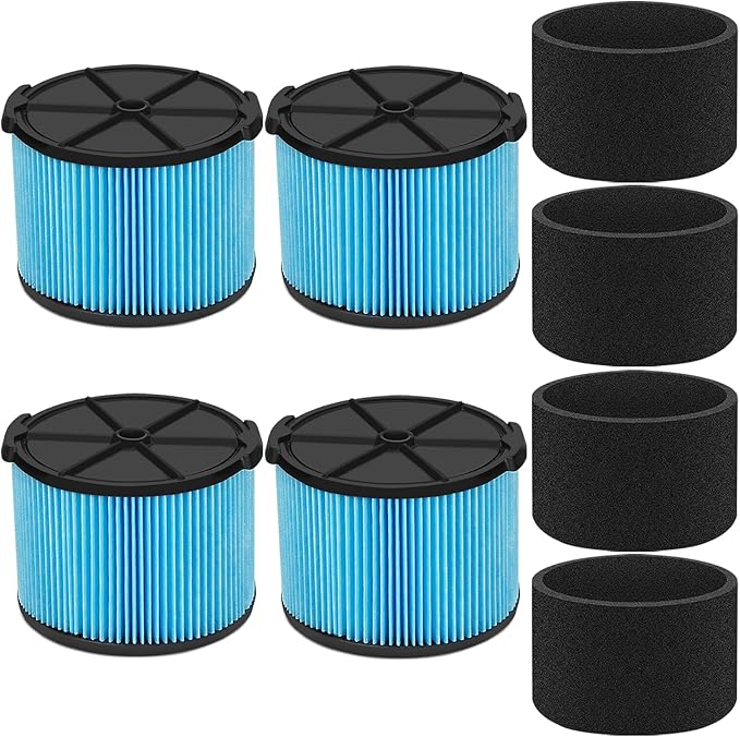 VF3500 Filter Replacement for Ridgid 4 Gallon Shop Vaccum, 26643 Fine Dust Filter for 3/4/4.5 Gallon Wet Dry Portable Vacuums, Replaces WD40700, WD30500-4 Pack