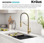 KRAUS Torak Pull Down Kitchen Faucet in Spot-Free Brushed Brass with Commercial Style Spring Spout, 2 Function Sprayer, Pre-Attached Water Lines, and Mounting Hardware, KPF-2635SFBB