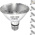 PAR30 Short Neck Halogen Flood Light Bulbs, 120V 50W PAR30 Light Bulb, Dimmable, High Output, E26 Medium Base, 2700K Warm Lighting, 3000 Hours for Recessed Light Bulb(6 Pack)