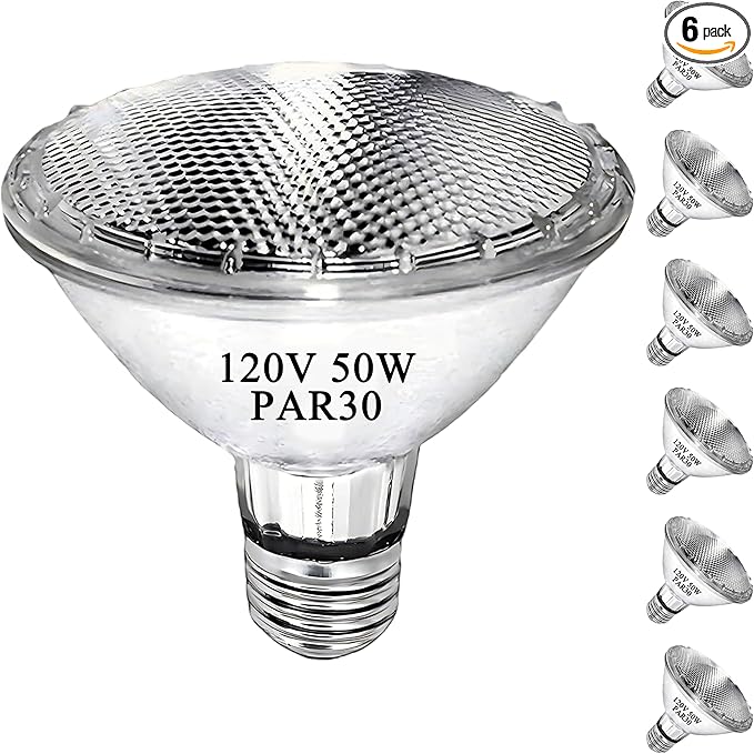 PAR30 Short Neck Halogen Flood Light Bulbs, 120V 50W PAR30 Light Bulb, Dimmable, High Output, E26 Medium Base, 2700K Warm Lighting, 3000 Hours for Recessed Light Bulb(6 Pack)
