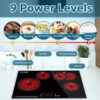 30 Inch Electric Cooktop 4 Burner 7400W Ceramic Stove, Built-in Electric Stove Top with Full Metal Frame Protection, Timer, Safety Lock, Pause, Dual Ring, 220V Hard Wired