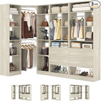 Large Corner Closet System with 3 Sets, 87.2" Closet Organizer System with 4 Drawers & 4 Hanging Rods, Reversible L Shaped Walk-in Closets, Load 2000+LBS, White Oak (87.2" L x 39.2" W x 80" H)