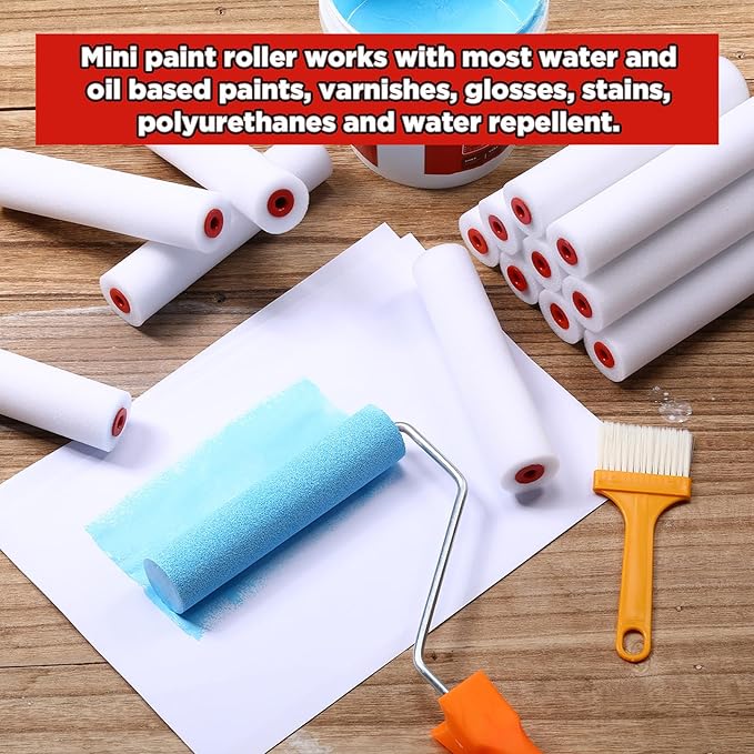 Nuogo 120 Pcs 6 Inch Foam Paint Roller Mini High Density Foam Roller Refills Paint Edger Tool for Walls Brings Smooth Finishes Flat Surfaces (White)