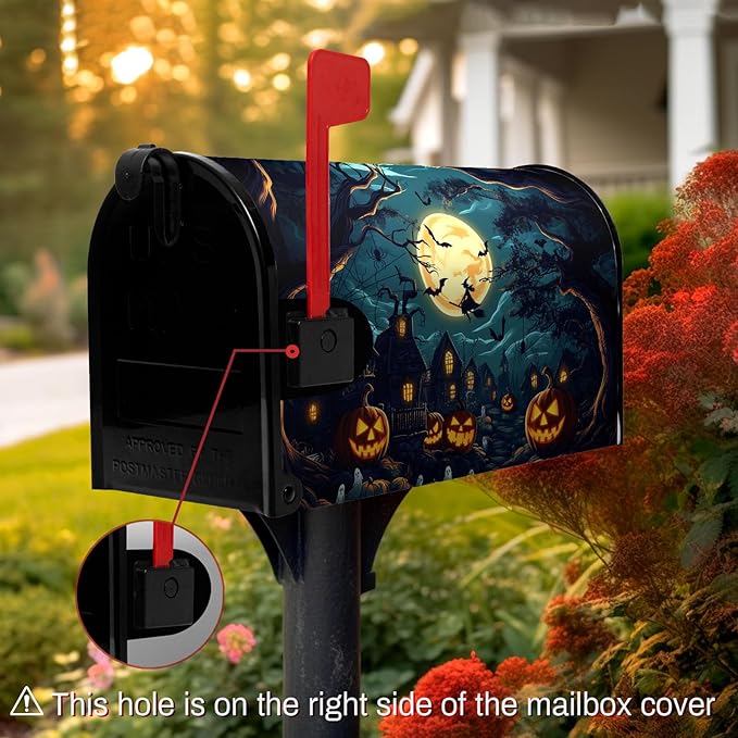 Halloween Pumpkin Castle Mailbox Covers Magnetic Lareg Size 25.5x21 Inch Spooky Witch Mailbox Cover Oversized Moon Night Letter Post Box Wraps for Garden Yard Outdoor Decor