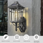 Darkaway Solar Outdoor Wall Lights, Dusk to Dawn Outside Wall Sconce Lighting with Remote, Black Exterior Light Fixture for House Porch Yard Hallway Doorway Garage