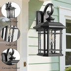 Exterior Wall Sconce, Outdoor Waterproof Wall Mount Light Fixture, E26 Socket Anti-Rust Matte Black Finish Outdoor Lighting Fixture,Outside Lantern Lamp with Seeded Glass (Black, 15.96 Inch Height)