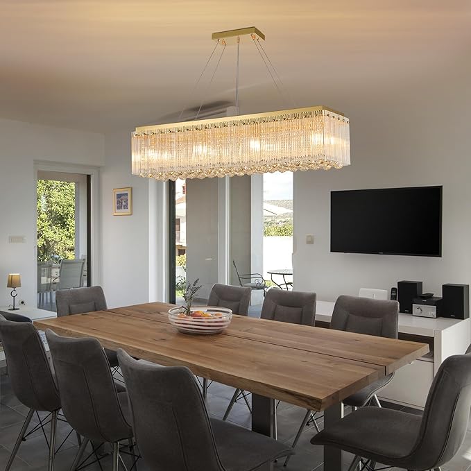 Gold 40 Inches Chandeliers for Dining Room, Modern Chandelier for Living Room, Island Light, Light Fixture for Entryway, Foyer, 8 Bulbs(Not Inclubed), E12 Base