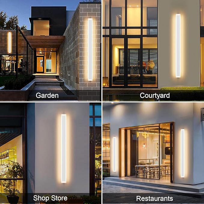 Outdoor Lights 2 Pack,Modern Outdoor Wall Light Fixture Long Strip White LED Wall Sconces IP65 Anti Rust Warm Light 3000K Exterior Wall Mount Lights for Entrance, Hallway, Garage, Porch