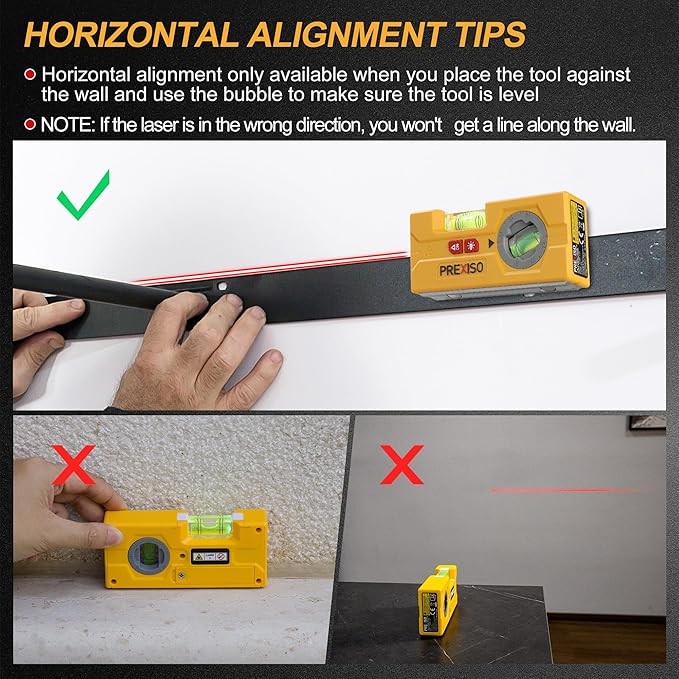 PREXISO 2-in-1 Line Laser Level - Mini Torpedo Level with Light, 3-3/4 inch Rotatable Magnetic Pocket Level & 30Ft Laser Line Leveler Tool for Hanging Picture, Wall Marking Painting, Home Renovation