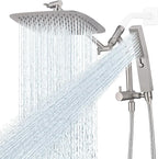 G-Promise All Metal 10 Inch Shower Head with Massage Mode Handheld, Rain Shower Head with Handheld Spray Combo, 3-Way Diverter with Pause Setting, 11 Inch Adjustable Extension Arm (Brushed Nickel)