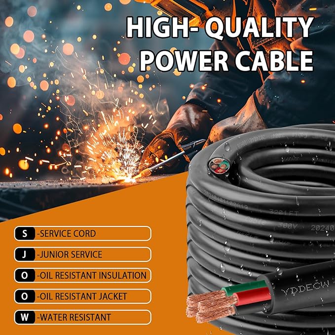 200ft 18/4 18 AWG Portable Power Cable (4 Conductor) - SJOOW 300V 18 Gauge Electric Wire for Motor Leads, Portable Lights, Battery Chargers and Machinery - 4 Conductor - 200 Feet Electrical Cord
