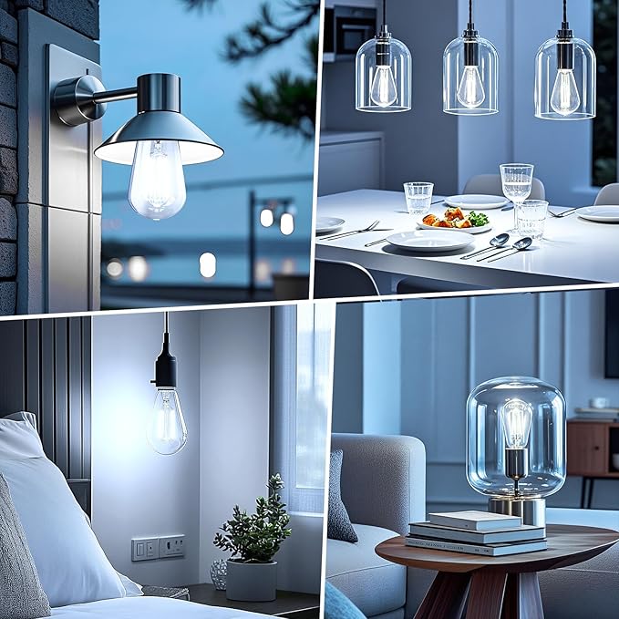 Brightown 4 Pack LED Edison Bulbs, 6W, Equivalent 60W, High Bright 5000K White,750 Lumens, Non-Dimmable, E26 Medium Base ST58 Antique Filament Bulbs with 83+ CRI for Ceiling Fan Bathroom Porch