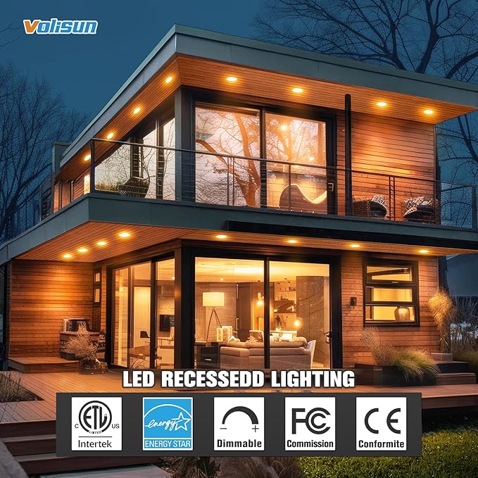 VOLISUN 24 Pack 3 inch Recessed Lighting, 5CCT LED Recessed Light with Junction Box, 2700K-5000K Selectable, Dimmable Canless Wafer Downlight, LED Ceiling Light ETL Certificated