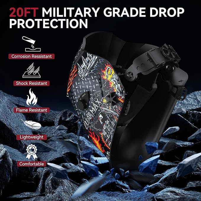 ARCCAPTAIN Welding Helmet Auto Darkening, 1/1/1/1 True Color Welding Hood, 4 Arc Sensor 1/25000s Response Time Solar Powered Weld Hood Helmet HSH-S800 Skeleton Knight