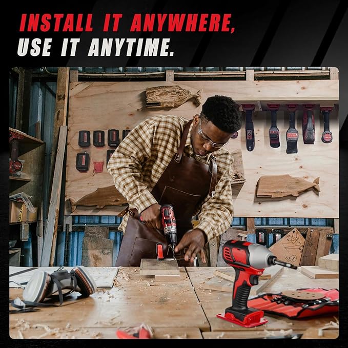 20Pcs Wall Mount Tool Holders and Battery Holder for Milwaukee M18 18V - Heavy Duty Storage Shelf Organizer with Screws, Fits Drill, Saw, Workshop Garage