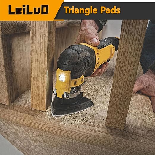 LEILUO 127 Pcs Oscillating Tool Sanding Pad Kit 2 Pcs 93mm Triangle Sanding Pads 2 Pcs Fingertip Sand Pads 120 Pcs Sandpaper 3 Pcs Adapters Compatible with DeWalt Makita Ryobi Milwaukee and More