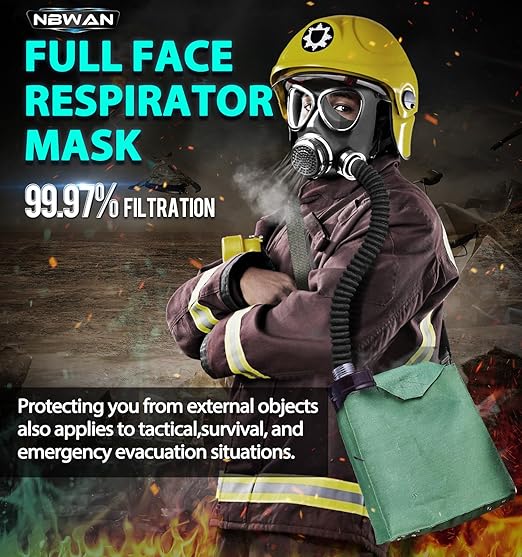 Gas Respirator Mask with 40mm Activated Carbon Filter & Supply Air Hose, Gas Masks Survival Nuclear and Chemical Military Grade, Respirator Mask for Chemicals, Dust, Paint Spray, Organic Vapor