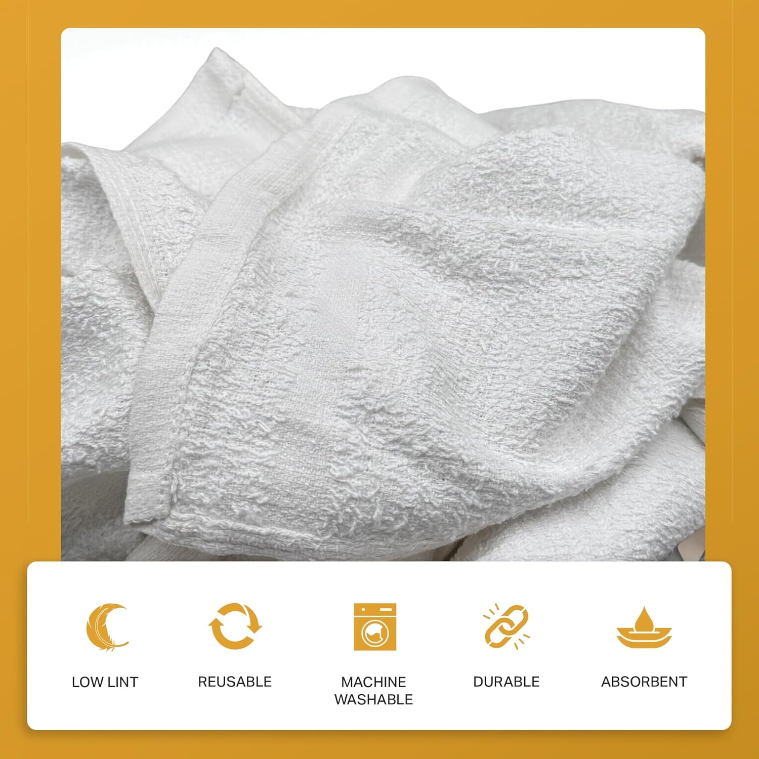 Angel-in-Armor White Terry Cloth Rags (12” x 12”) – 5Ib Bulk Box of 100% Cotton Cleaning Rags (60 Units) – Reclaimed Towels for Plumbers, Shop Use, Janitorial, and Commercial Cleaning