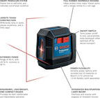 BOSCH GLL50-20 50 Ft Self-Leveling Cross-Line Laser, Includes Integrated Magnetic Mount & 2 AA Batteries