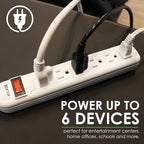 Digital Energy 6-Outlet Surge Protector Power Strip with 25-Ft Long Extension Cord, White, ETL Listed, UL Standard