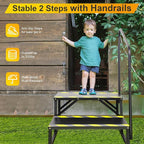 RV Steps with Handrail, Hot Tub 2 Steps with Handrail, Portable Stairs Steps for 5th Wheel RV, Mobile Home Stairs Outdoor RV Step Ladder for Camper and Porch with Non Slip Assist Handrail