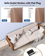 Split Extension Cord 20FT (10FT on Each Side), Single Flat Plug Twin Extension Cord with 4 AC Outlets, 2 USB-A & 3 USB-C(24W/4.8A), Nightstand Charging Station for Bedroom Dorm Room Home, His and Hers