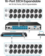 ZOSI 16CH 4K PoE Security Camera System,8pcs 8MP Outdoor Indoor Cameras,Person Vehicle Detection,People Counting,One-Way Audio,100ft Night Vision,16Port 32-Channel NVR with 4TB HDD for 24/7 Recording