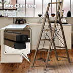 Taranta 5 Step Ladder, Portable Folding Ladder with Wide Pedal, Lightweight Aluminum Step Stool with Convenient Handgrip, 330 lbs Capacity Stepladder for Home, Office - Walnut