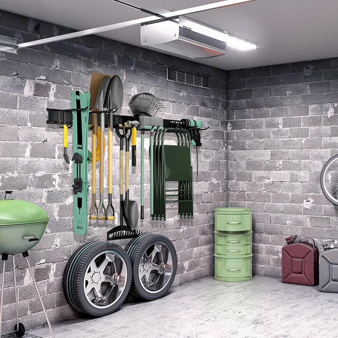 Garage Garden Tool Organizer Wall Mount,48 Inch Garage Organizer Wall Mounted Storage System with 7 Layer Hooks,Max 440lbs Adjustable Metal Hooks,Home Gift