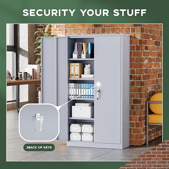 Greenvelly Metal Storage Cabinet with Locking Doors, 72" Dark Grey Lockable Storage Cabinet with Adjustable Shelves, Steel Tool Cabinets for Home Office, Garage (36" x 18")