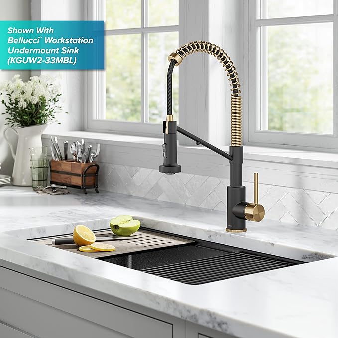 KRAUS Bolden 2-in-1 Commercial Style Pull Down Single Handle Water Filter Kitchen Faucet for Reverse Osmosis or Water Filtration System in Brushed Brass/Matte Black, KFF-1610BBMB