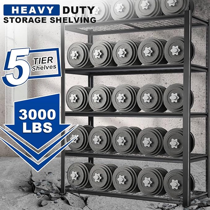 BILT HARD Garage Shelving 3000 LBS 36" W x 18" D x 72" H, Heavy Duty 5-Tier Metal Shelving Units with Adjustable Shelf, Steel Wire Utility Storage Shelves