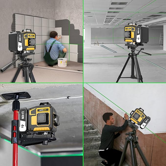 16 Laser Level with 1M Tripod, 4x360° Laser Line, Green Cross Line Laser with Tripod Self-Leveling, Lazer Leveler Tool for Picture Hanging laserpower<1mW, 2 Batteries