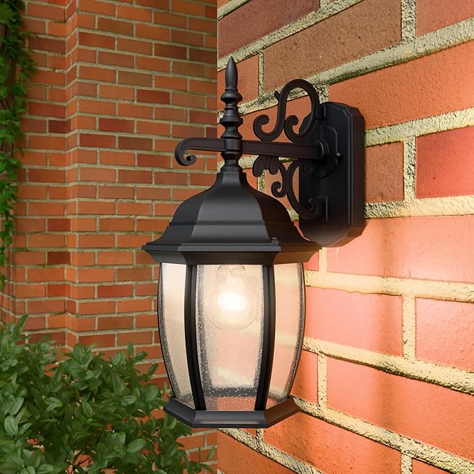 Outdoor Wall Lights, 16 Inch Wall Sconce with Glass Shades, Waterproof Porch Light Fixture, Mounted Exterior Lighting Fixtures for House Farmhouse Patio Doorway Garage (E26 Base Max 40W)