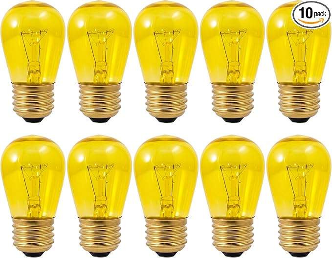 OHLECTRIC Yellow Night Light Bulbs (10-Pack) 11-Watt S14 Sign Bulb, Decorative Light Bulbs, E26 Medium Base, Colorful Bulbs, Dimmable, Sign Replacement Lamp for Indoor & Outdoor Use. Avg Hours 5000