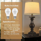 28'' Farmhouse Bedside Lamps Set of 2, Black Gold Table Lamps for Nightstand, Desk Lamps with Linen Shades, Table Lamps with USB A+C Port, Nightstand Lamps for Bedroom, Rocker Switch, Bulb Included