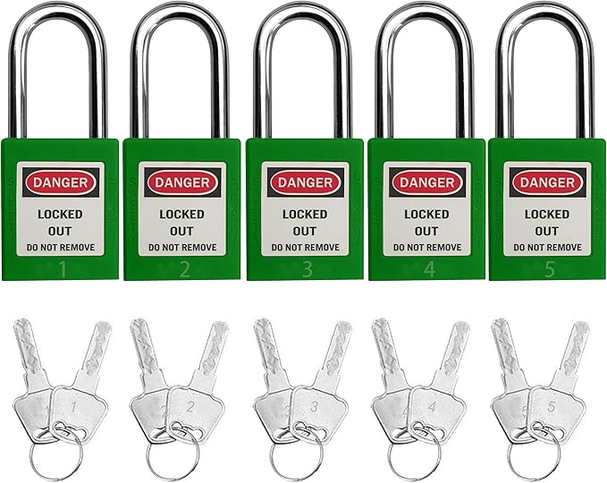 SAFBY Lockout Tagout Locks, Safety Padlock, Keyed Differently Loto Safety Padlocks for Lock Out Tag Out Kits Station (Green NO.1-10)