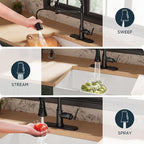 FORIOUS Rustic Black Kitchen Faucet with Pull Down Sprayer, 3 Modes Stainless Steel High Arc Vintage Spring Sink Faucet 1 or 3 Holes for Pot Filler, Farmhouse Camper Wet Bar