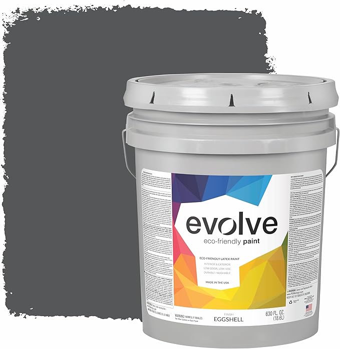 EVOLVE Paint & Primer: Environment-friendly, Eggshell with One-coat Coverage for Interior & Exterior surfaces (Slate Gray, 5-Gallon)