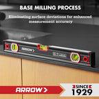 ARROW 16-Inch Level, Magnetic Torpedo Level with 45°/90°/180° Bubbles, Aluminum Alloy Body, Precision-Machined Base, Shockproof Rubber End Caps, V-Groove & Hanging Hole for Construction, Carpentry