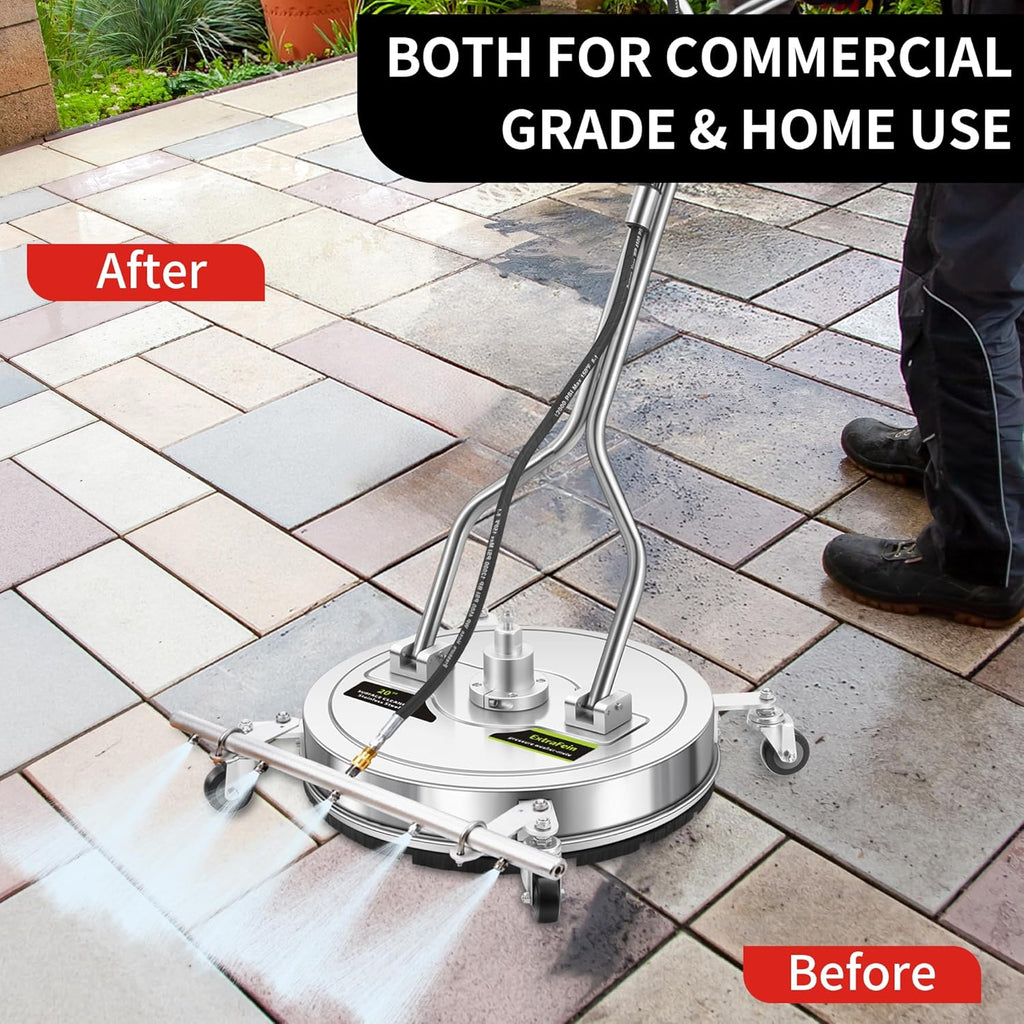 20" Pressure Washer Surface Cleaner Plus with 5 Nozzles Water Broom, Stainless Steel Surface Cleaner for Pressure Washer, Dual Handle Power Washer Surface Cleaner for Concrete Driveway, 4000 PSI