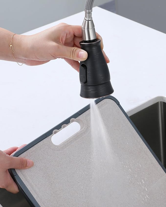 J-HVA Oil Rubbed Bronze Pull Down Kitchen Faucet Head Replacement with 15 Adapters - Kitchen Sink Faucet Spray Nozzle Head Replacement 3-Function Tap Sprayer Head for Kitchen Sink