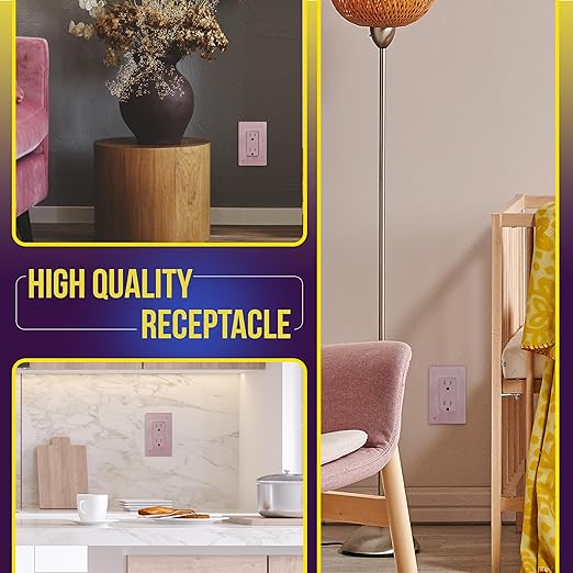 ENERLITES, Rose Gold Elite Series Decorator Receptacle Outlet Child Safe Tamper-Resistant, Self-Grounding, 2-Pole, Residential Grade, 15A 125V, UL Listed, 61501-TR-RG