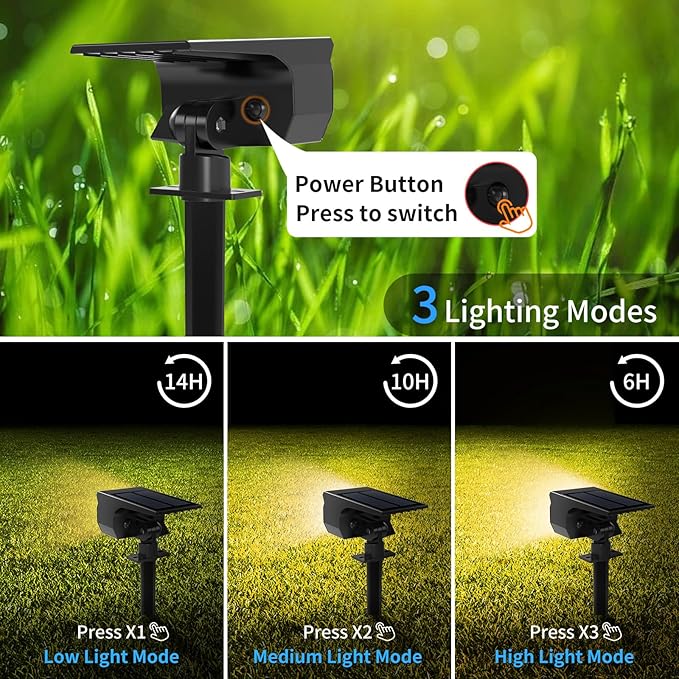 Solar Spot Lights Outdoor 2 Pack, [46 LED/3 Modes] Solar Landscape Spotlights Waterproof, 2-in-1 Auto On/Off Solar Powered Lights for Outside Yard Garden Wall Pathway(Warm White)