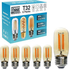 6 Pack T32 T12 Dimmable Tube LED Bulb, 4W Equivalent to 40W Amber Glass Warm E26 Base for Chandeliers, Wall sconces, Floor Lamps, Table Lamps and Other Indoor Lighting fixtures