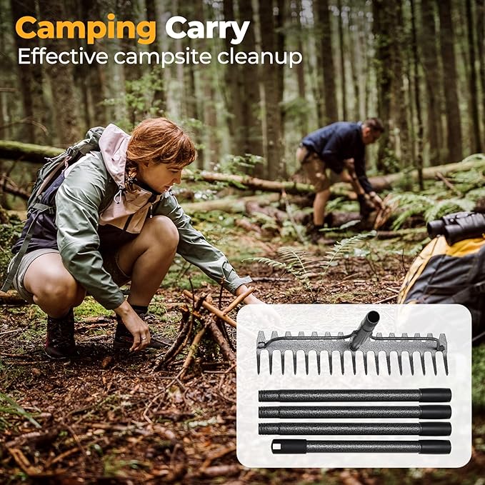 Garden Rake, 17" Extra Wide Double-Sided Head, 63" Heavy Duty Lightweight Stainless Steel Leaf Rake for Leveling Lawn, Loosening Soil, Leaf Cleanup, Soil Prep, Landscaping, Spread Mulch Fast